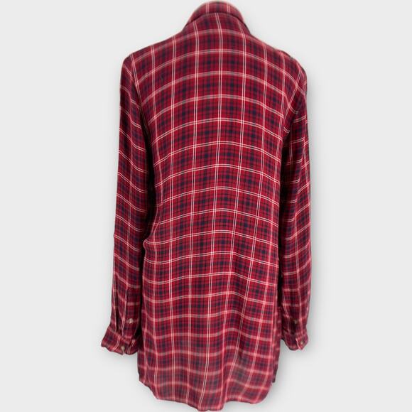 Abercrombie & Fitch Long Red Plaid Shirt Dress Pockets Button Down Small Y2K 90s - Picture 5 of 7